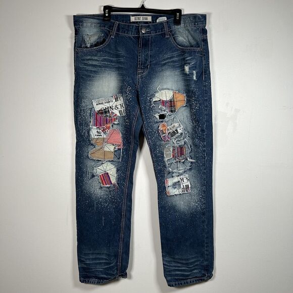 Dstakt Denim Other - Dstrkt Vintage Denim Blue Jeans Distressed Patchwork Y2K 5 Pocket 40 X 32